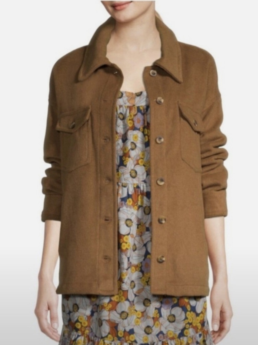 a.n.a Brown Fleece Wool-Blend Shacket Oversized Women’s Small